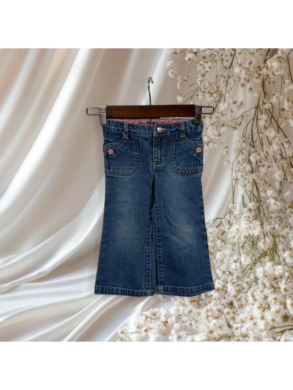 Y2K GENUINE KIDS FLARE JEANS PINK ACCENT DENIM